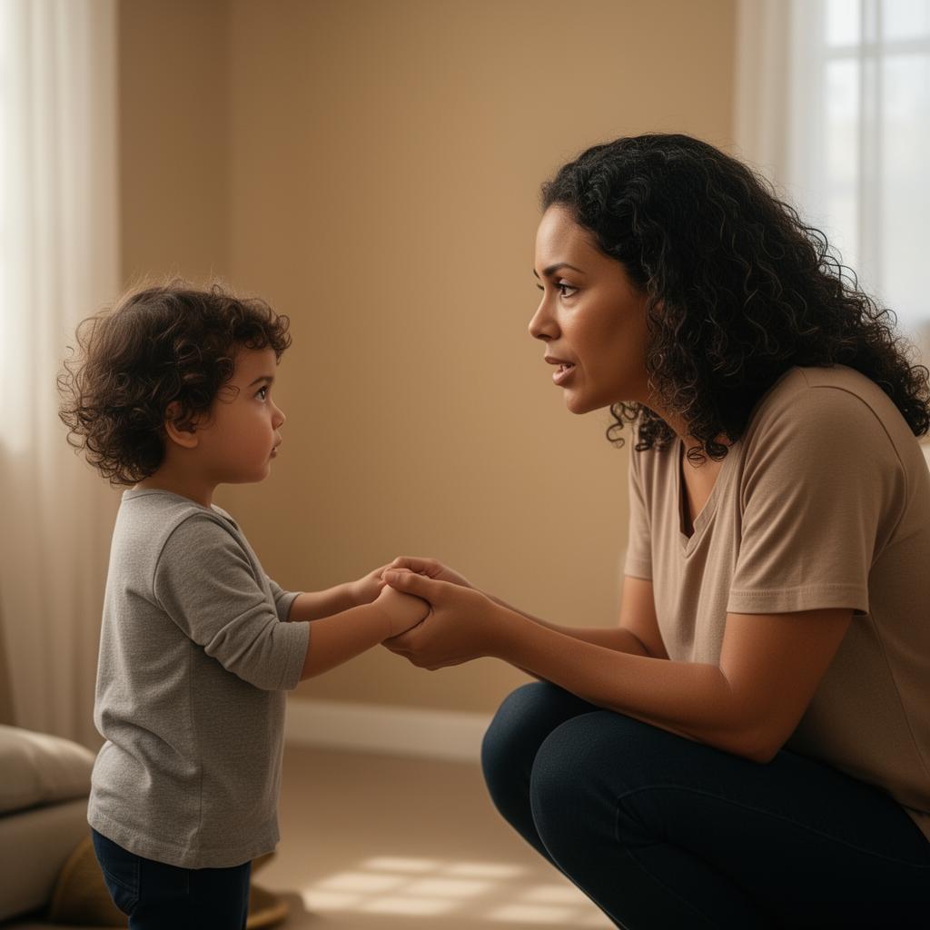 Mother calmly talking with her child